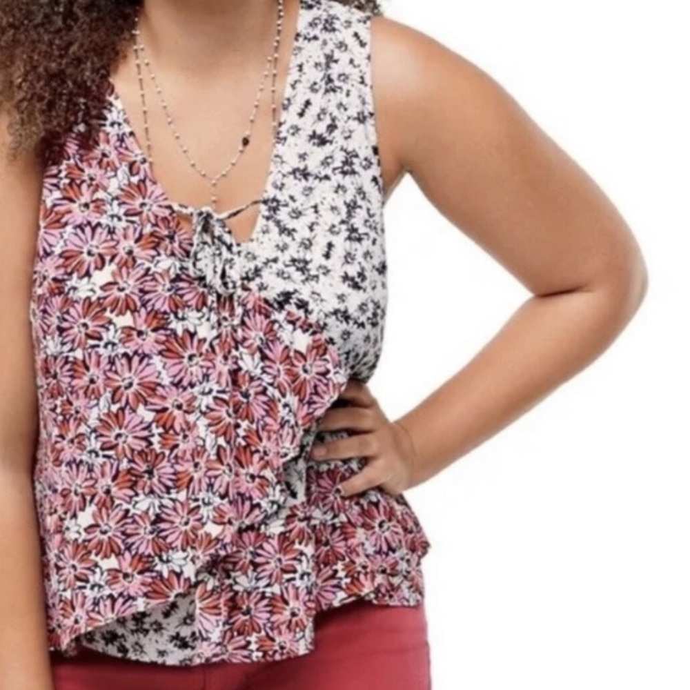 CAbi Seraphina Floral Ruffle Sleeveless Front Tie Top